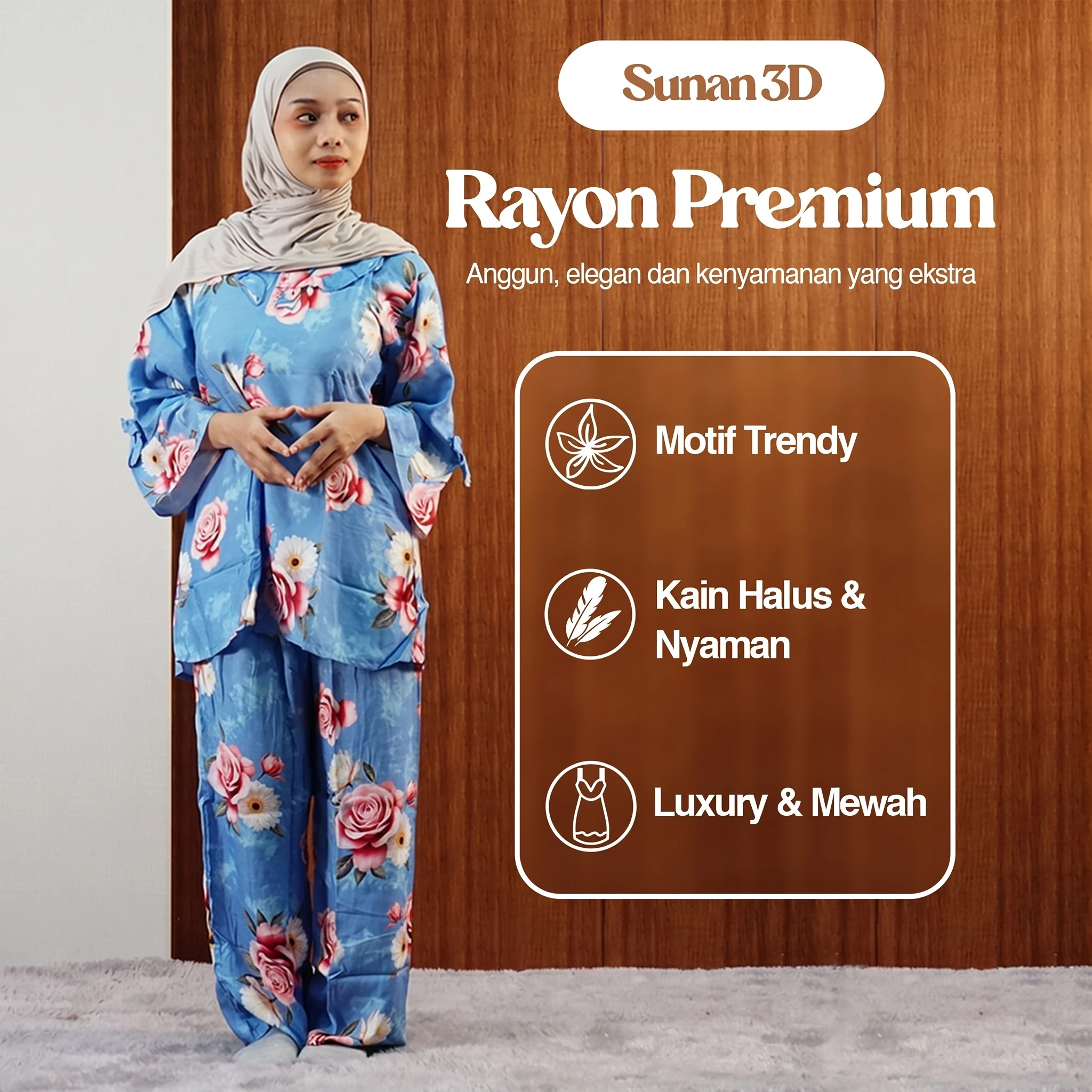 Setelan Celana Panjang Mawar 3D  Batik Putri Laila