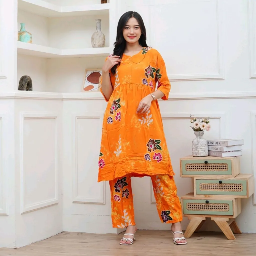 Setelan Celana Panjang Tunik Safira Motif Daun  Batik Putri Laila