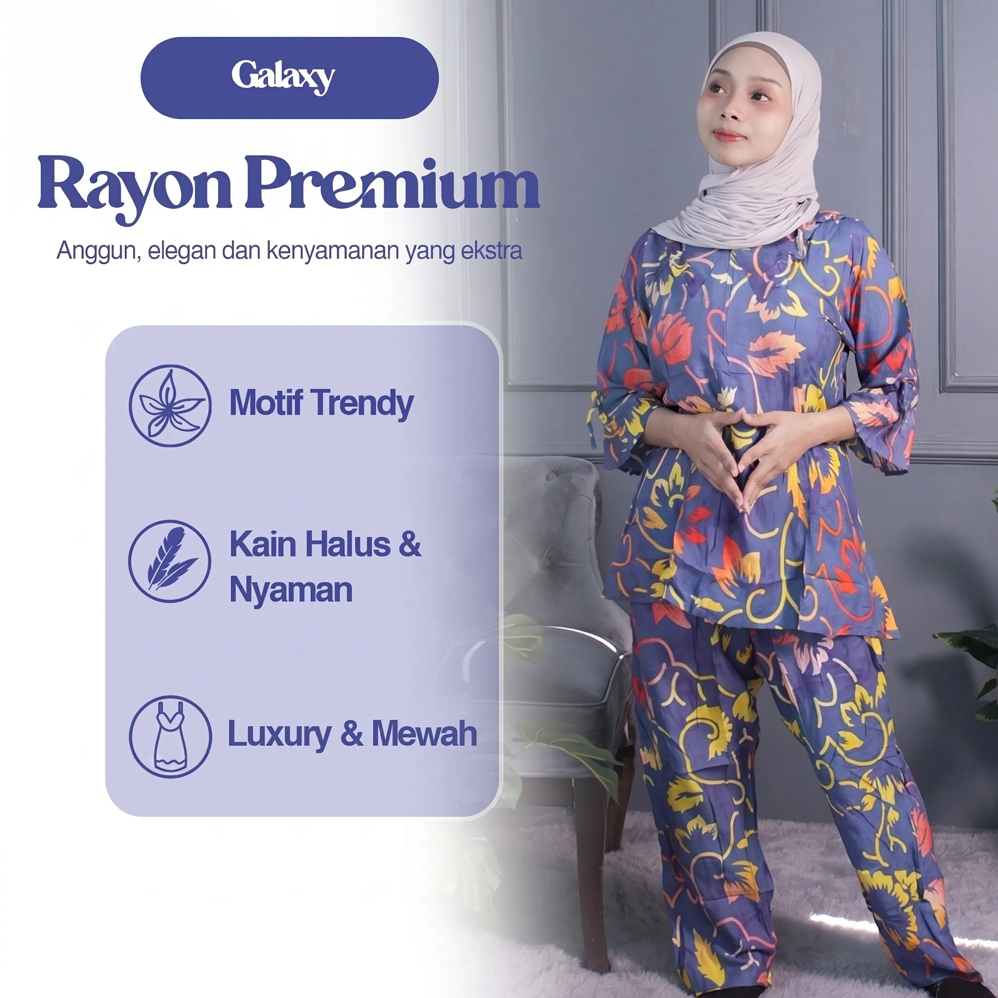 Setelan Celana Panjang Sabrina Motif Galaxy – Batik Putri Laila